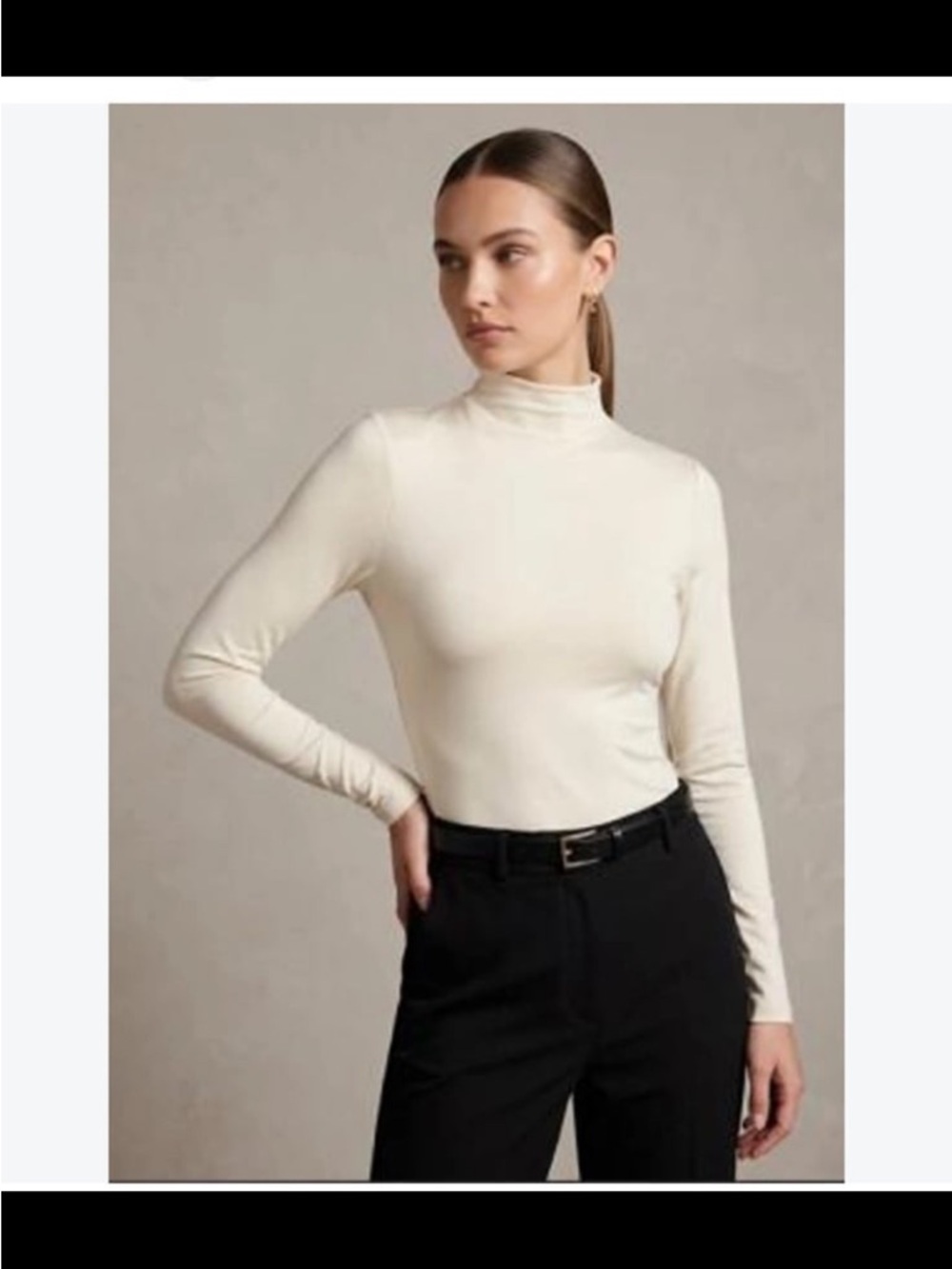 Anthropologie Cream Cotton Long Sleeve Mock Neck Turtleneck Tee Top Small
